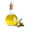 Glass bottle with olive oil on white background