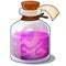 Glass bottle with pink liquid closed tube with blank label  on white background. Magic elixir or potion. Vector