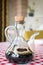 glass bottle with real balsamic vinegar table