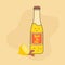 Glass bottle of refreshing kombucha drink with ginger and lemon
