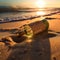 A glass bottle with a rolled up message