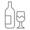 Glass and bottle thin line icon. Wine bottle and wineglass outline style pictogram on white background. Winery signs for