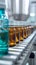 Glass bottles on automated conveyor line in pharmaceutical manufacturing setting