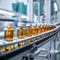 Glass bottles on automated conveyor line in pharmaceutical manufacturing setting