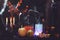 Glass bottles and candles of Halloween