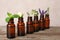 Glass bottles with different essential oils and ingredients
