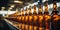 Glass bottles at the factory. Beer factory. Generative AI