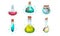 Glass Bottles and Jars with Potion Corked with Bottle Cap and Lid Vector Set