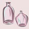 Glass bottles, jars. Transparent pink glass. a vase for flowers. Interior decoration, container. Isolated vector