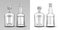 Glass bottles various shapes. Vodka, rum, whiskey