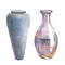 Glass bottles and vase, watercolor illustration isolated on white background. Vase for flowers.