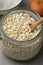 Glass bowl with puffed rice close up