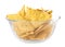 Glass bowl with tasty Mexican nachos chips