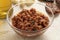 Glass bowl with tomato tapenade close up