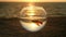 Glass bowl with water and small fish seashore background ocean, rays setting sun flare water surface. concept closed space and sel