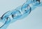 Glass chain close-up, abstract blue background. 3D rendering, 3D illustration.