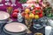 A glass of champagne with fruit at the wedding table