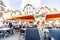 Glass of champagne on market square of Troyes, capital city of this drink, France