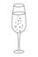 A glass of champagne. Sketch. Vector illustration. Crystal bowl with sparkling wine. Magic bubbles. Coloring book for children.