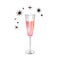 Glass of champagne with stars. A sparkling wine. Glamorous Pink Drink. New year cocktail. Watercolor illustrations on