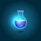 Glass Chemical Flask with Blue Toxic Liquid.