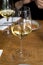 Glass of Chilean Chardonnay Viognier white wine served in restaurant