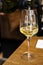 Glass of Chilean Chardonnay Viognier white wine served in restaurant