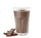 Glass of chocolate protein shake and ingredient