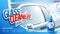 Glass cleaner ad banner with car