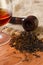 Glass of cognac and pipe with tobacco