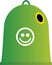 Glass cointainer in green with smile emoji in white.