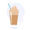 Glass of cold frappe with a straw. Ice coffe drink for summer.