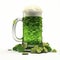 Glass with cold green beer on white background. Saint Patrick's Day