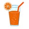 Glass cold of orange juice with orange slice and a straw. Vector illustration Icon of fresh tropical juice.