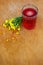 Glass of compote on wooden table