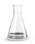 Glass Conical Erlenmeyer Flask Filled by Transparent Liquid. Isolated.