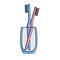 A glass with a couple of toothbrushes: pink woman toothbrush and blue men one. Lovely home symbol.