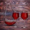 Glass Crystal Decanter with Red Wine and Two Wine Glasses. 3d Re