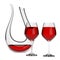 Glass Crystal Decanter with Red Wine and Two Wine Glasses. 3d Re