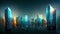 Glass and crystal modular skyline city architecture, Generative Ai