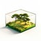 Glass Cube With Rainforest: A Three-dimensional Space Of Minimalistic Landscapes