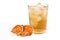 Glass cup of Bael fruit juice or quince ice tea and dried bael sliced fruit  Aegle marmelos or wood golden apple  isolated on wh