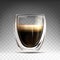 Glass cup with double wall full of hot coffee