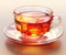 Glass cup of hot aromatic tea on white background. Created with Generative AI technology.