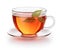 Glass cup of hot aromatic tea on white background. Created with Generative AI technology.