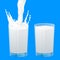 Glass cup with milk. Realistic isolated splash, liquid milky flow and crown, organic milkshake concept. Vector realistic