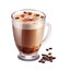 Glass cup with mocha coffee next to coffee beans on a cutout PNG transparent background. Generative AI