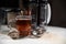 Glass cup mug of fresh warm tasty Ceylon black tea.