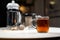 Glass cup mug of fresh warm tasty Ceylon black tea