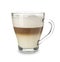 Glass cup of tasty aromatic latte on white background